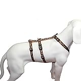 Das Original - NoExit Hundegeschirr ® - 100 % ausbruchsicher für Angsthunde, Sicherheitsgeschirr für Pflegehunde, Panikgeschirr, braun mit beigen Pfötchen, Bauchumfang 40-60 cm, 15 mm Bandbreite