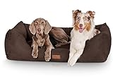 Knuffelwuff Hundebett Dreamline aus Velours XL 105 x 75cm Braun - abnehmbarer Bezug - leicht zu reinigen - für große, mittelgroße und kleine Hunde
