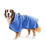 Premium Hundebademantel Blau für alle Hunderassen, CASTY Bademantel für Hunde, Saugstark und Angenehm, Hunde Geschirr - Trocknet nach dem Schwimmen oder Baden draußen und zuhause (XL)