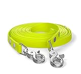 10m Schleppleine, Hundeleine, 2 Karabiner & D-Ring, Neon-Gelb, sehr stabil, schmutz- und wasserabweisend